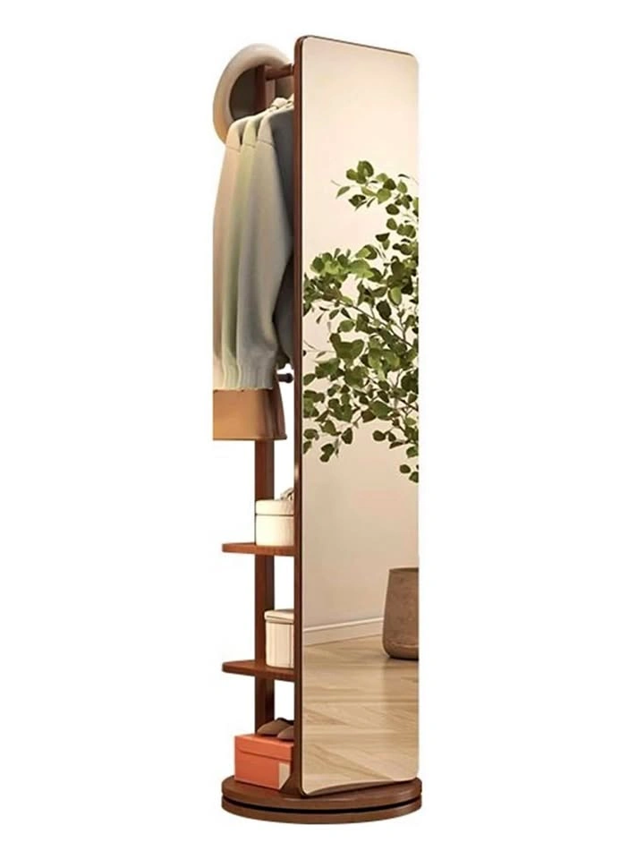 Floor Standing Mirror with Clothing Rack Solid Wood Rotating