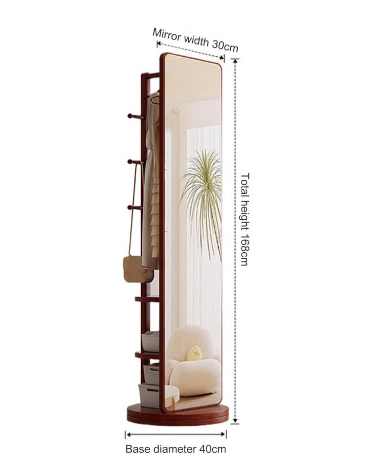 Floor Standing Mirror with Clothing Rack Solid Wood Rotating - photo 2