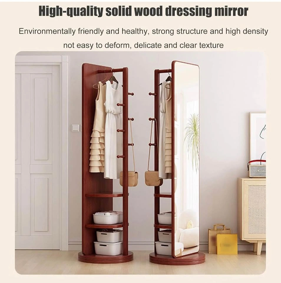 Floor Standing Mirror with Clothing Rack Solid Wood Rotating - photo 3