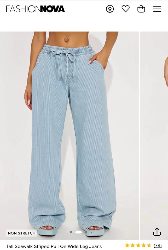 Seawalk Striped Pull On Wide Leg Jeans, Size M Tall