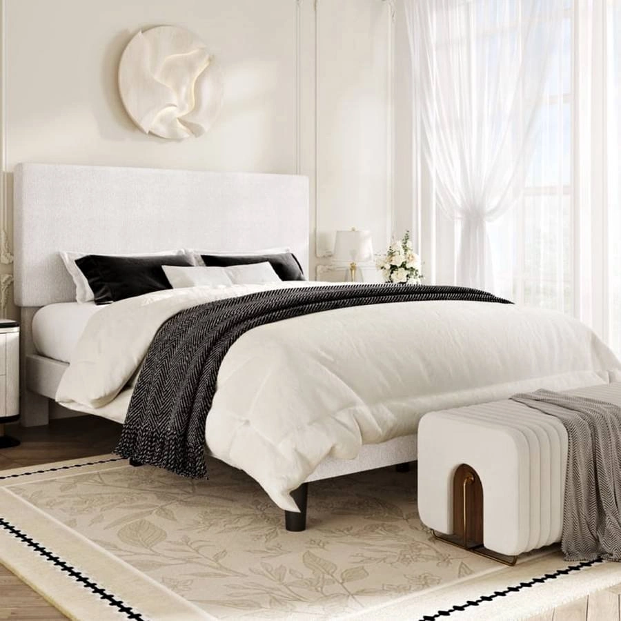 Queen Bed Frame with Upholstered Adjustable Headboard