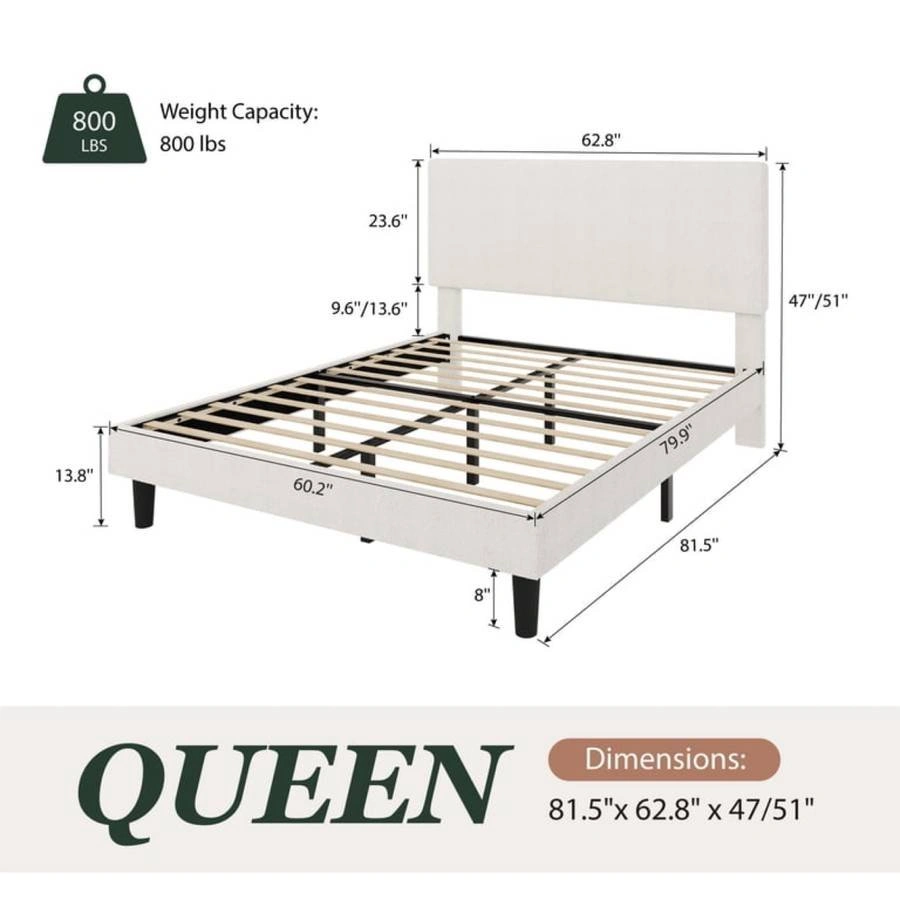 Queen Bed Frame with Upholstered Adjustable Headboard - photo 2