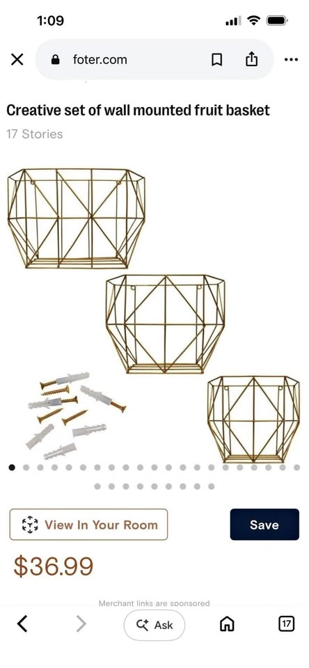 Set of Wall Mounted Fruit Baskets