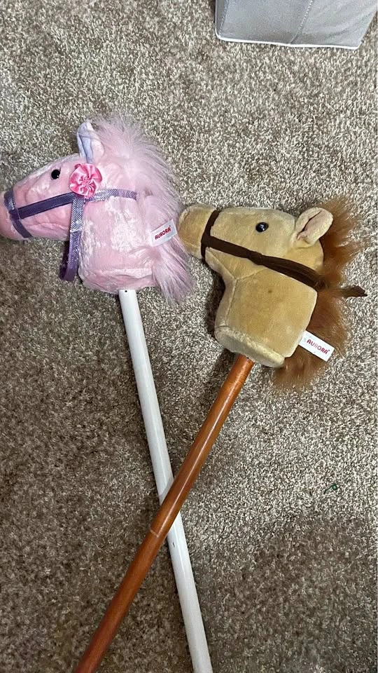 Set of 2 Aurora Plush Stick Horses