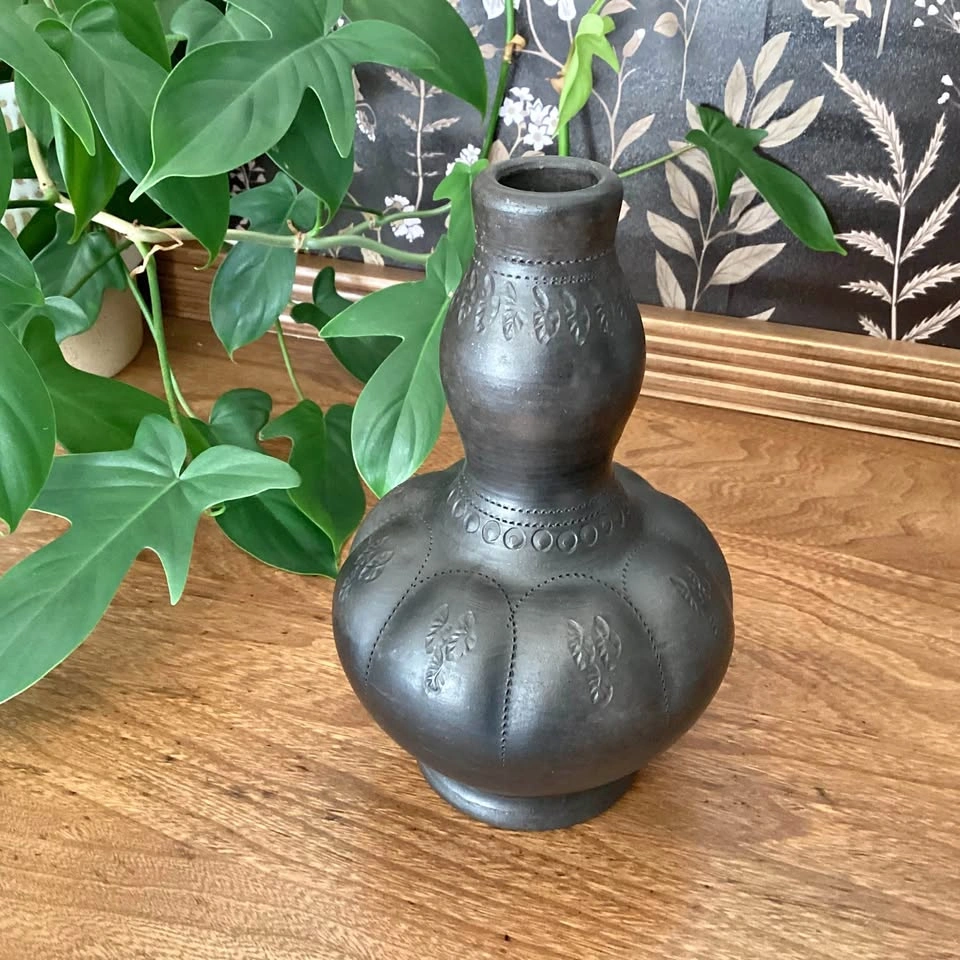 Vintage Black Malaysian Clay Vase (Labu Sayong)