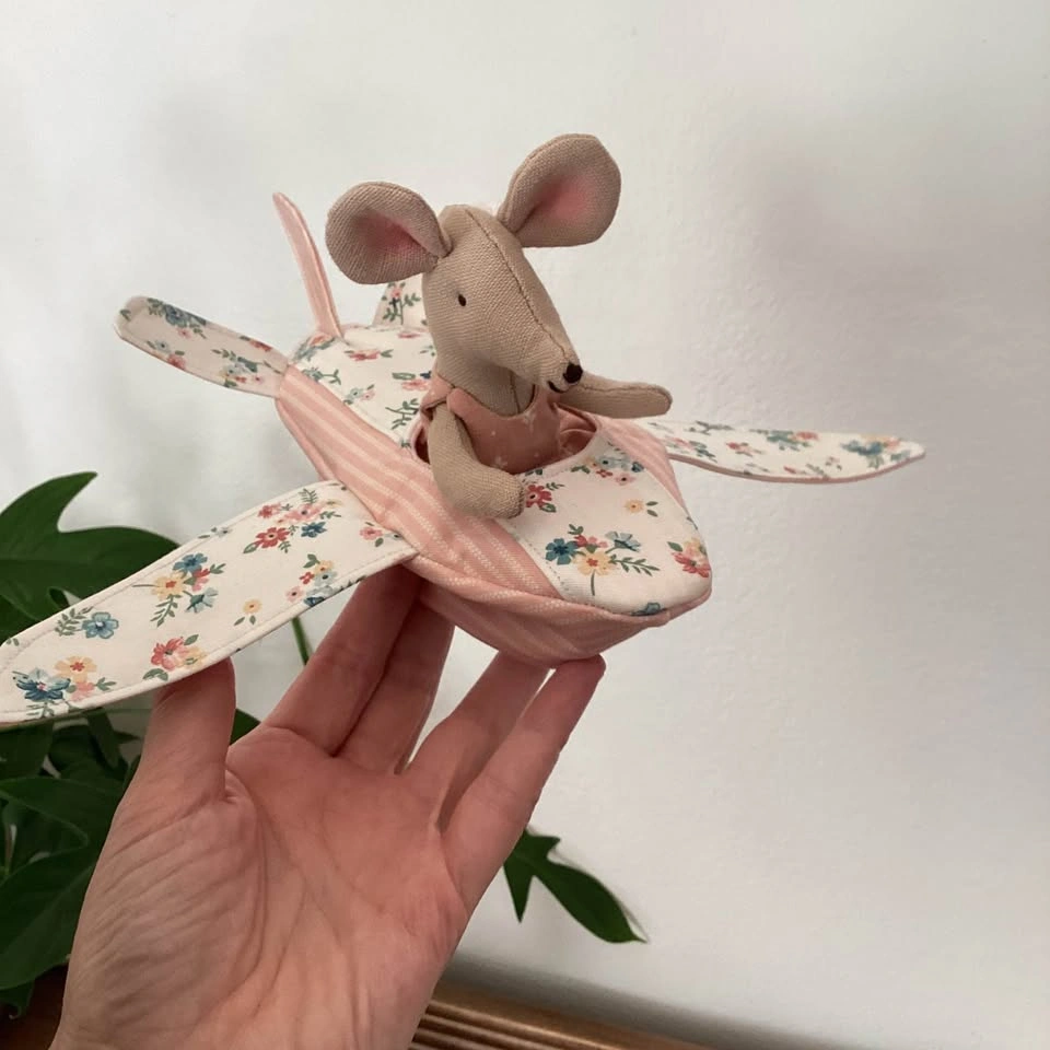 Handmade Floral Fabric Toy Airplane & Mouse Pilot - photo 3