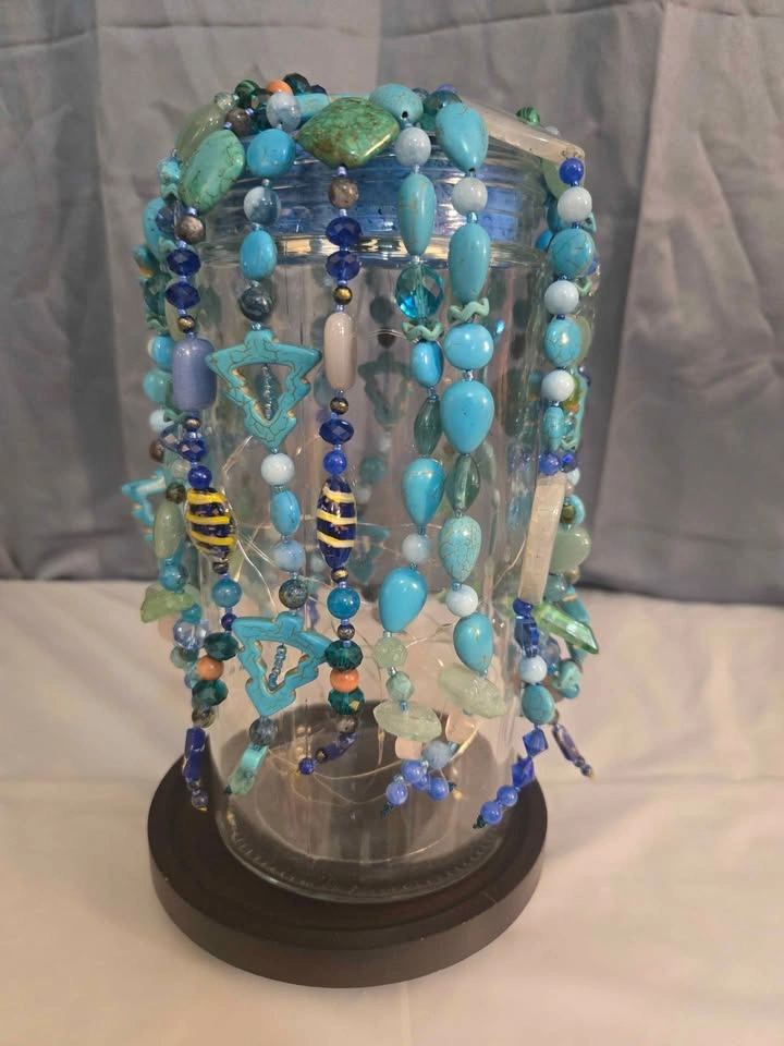 Boho Lamp/ Crystal Beaded Decor/ Light