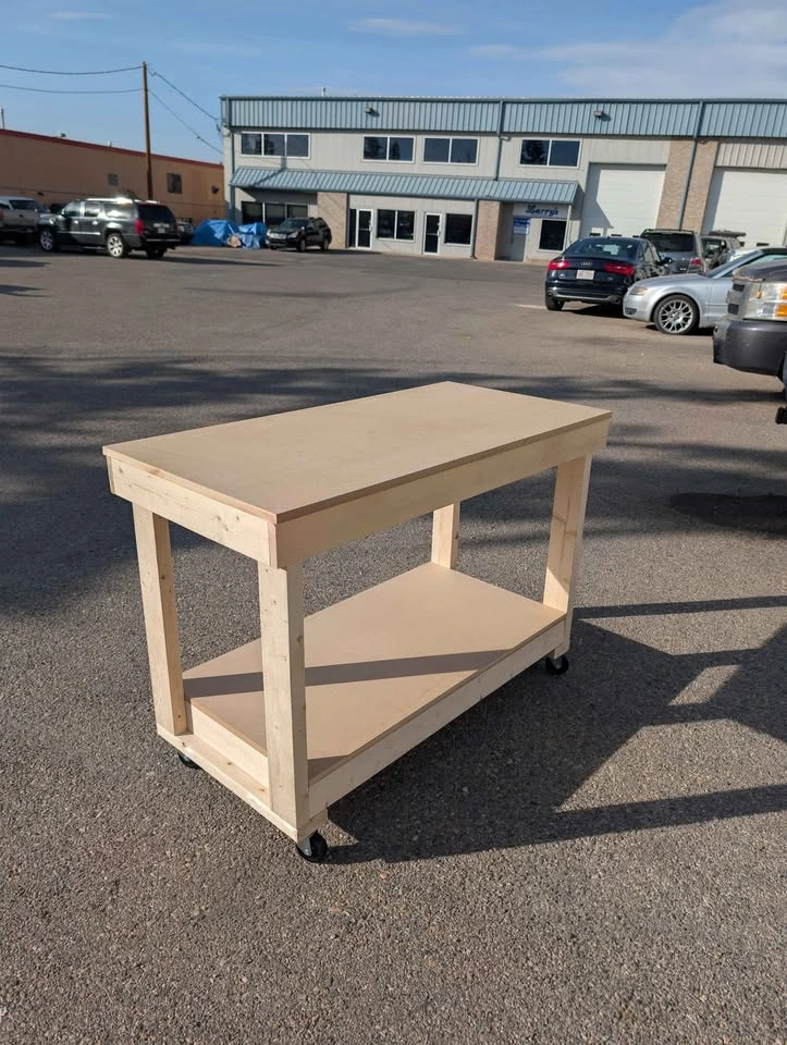 Handmade Wooden Mobile Workbench with Shelf - photo 2