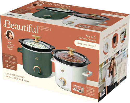 Beautiful 2 Pack Slow Cooker Crock Set- 2 Quart