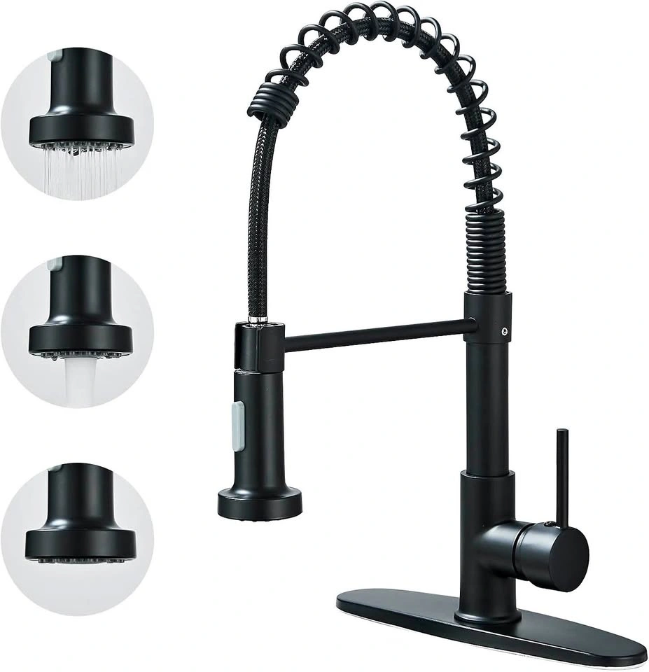 Matte Black Kitchen Faucet with Pull-Down Sprayer