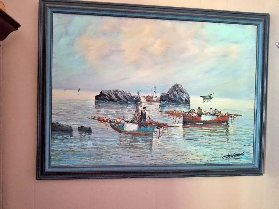 Hand painted Fishermen Scene thumbnail