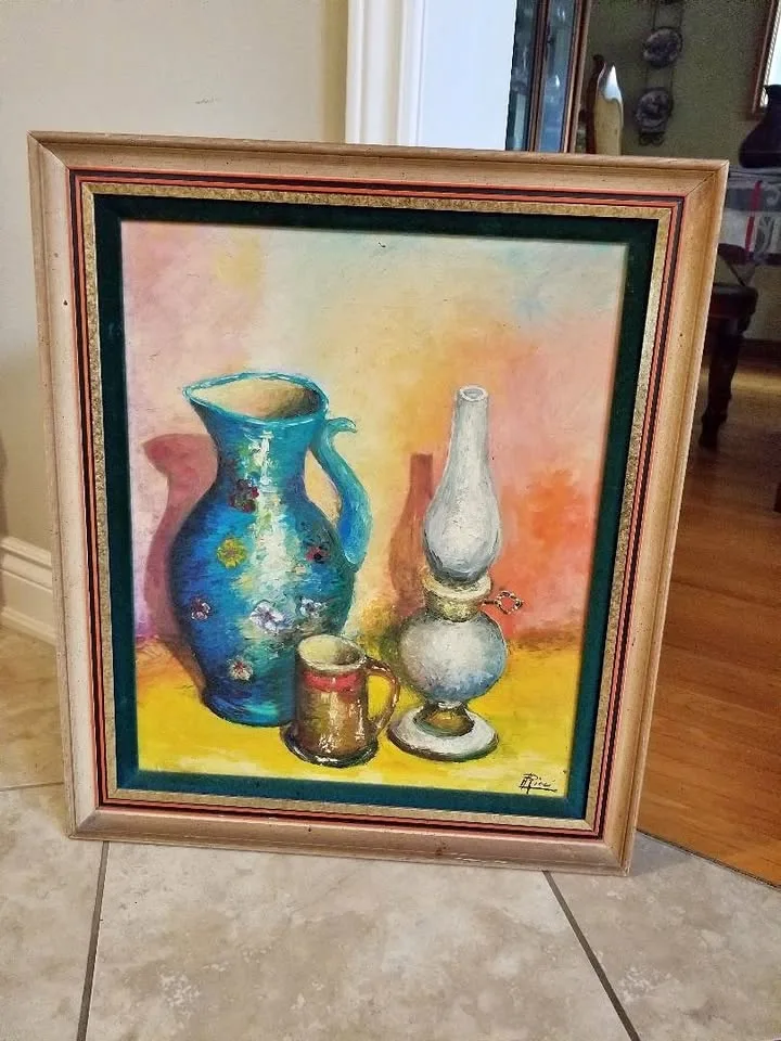 Oil on canvass Italian painting with frame thumbnail