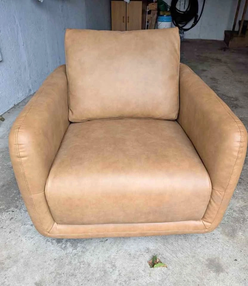 Leather Swivel Arm Chair -Cognac Brown