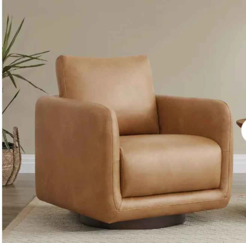 Leather Swivel Arm Chair -Cognac Brown - photo 2