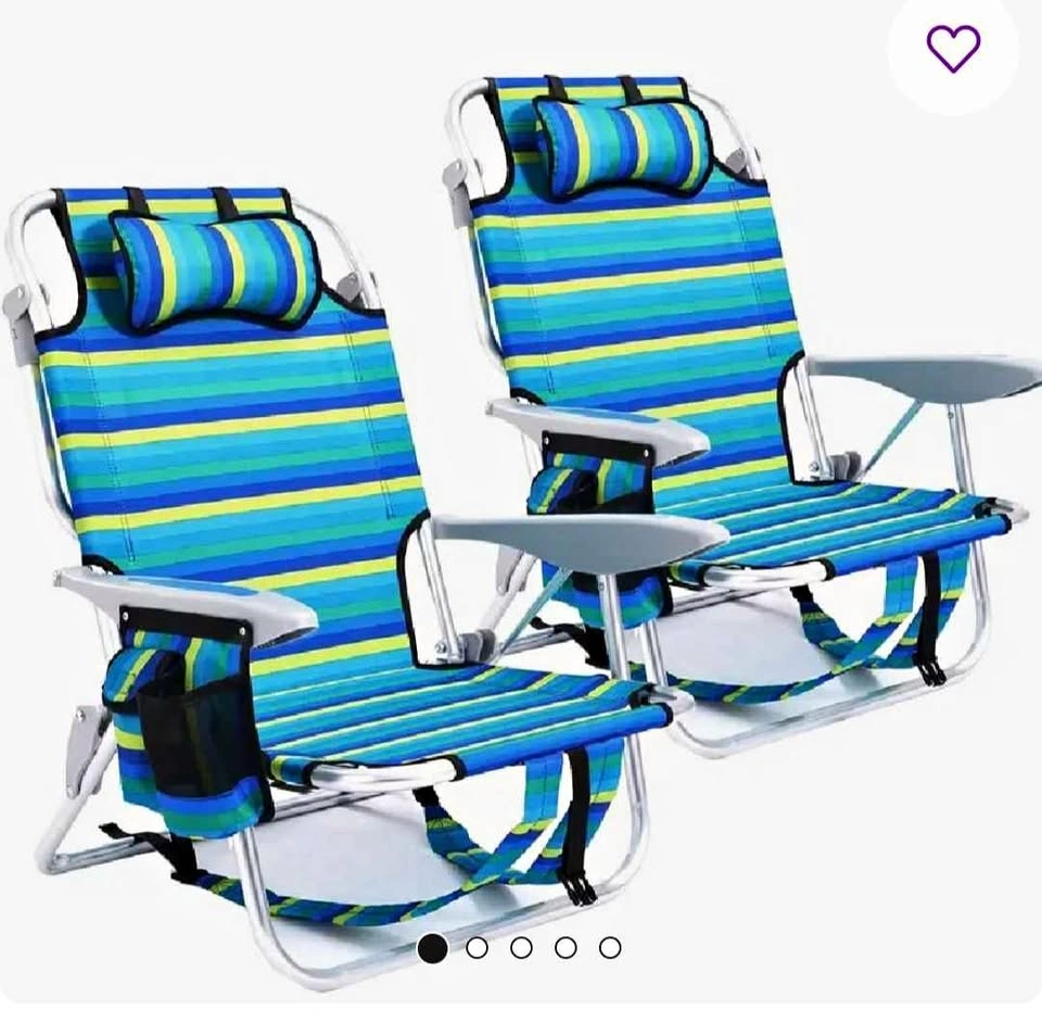Set of 2 Backpack Beach Chairs with Cooler Pouch