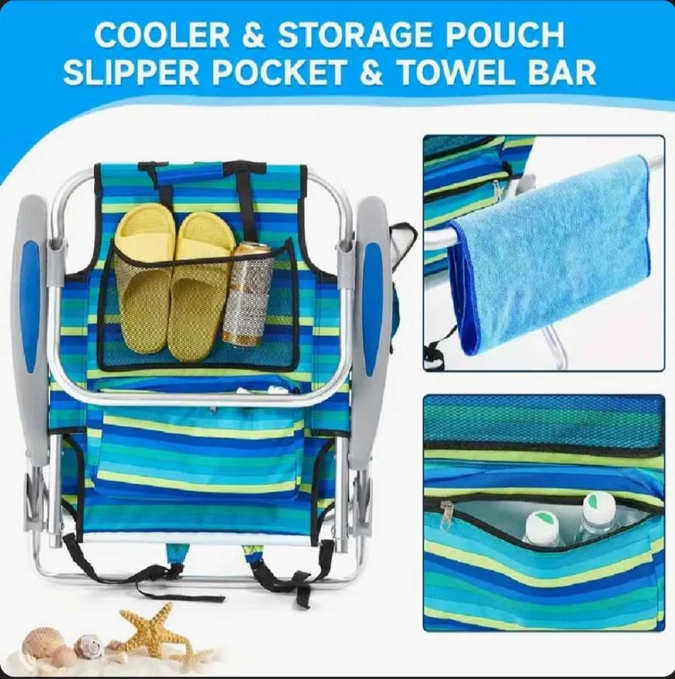 Set of 2 Backpack Beach Chairs with Cooler Pouch - photo 3