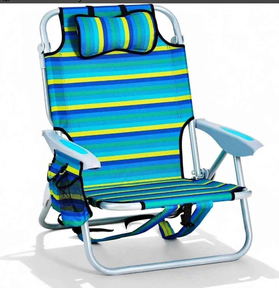 Foldable Backpack Beach Chair with Pillow and Storage