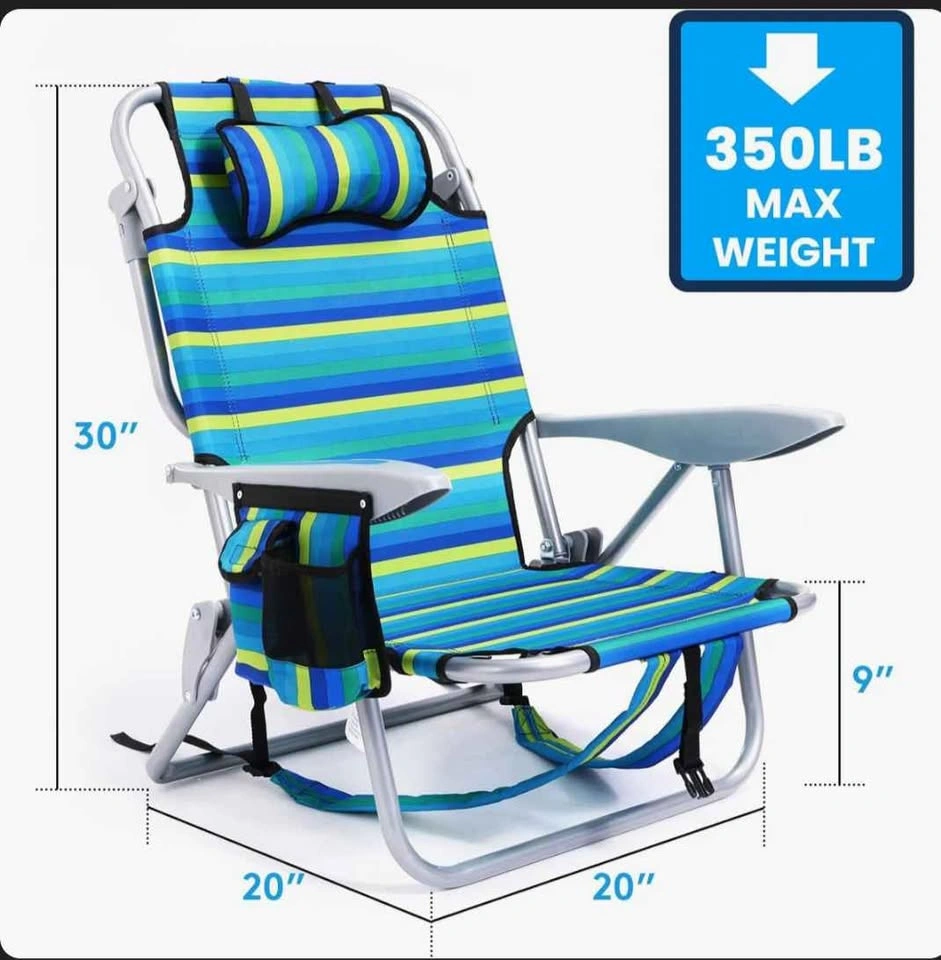 Foldable Backpack Beach Chair with Pillow and Storage - photo 2