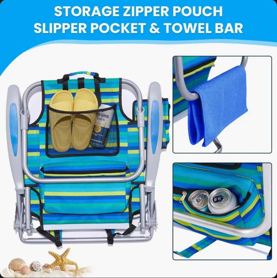 Foldable Backpack Beach Chair with Pillow and Storage - photo 3