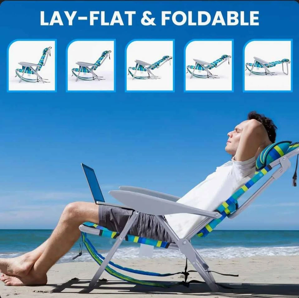 Foldable Backpack Beach Chair with Pillow and Storage - photo 4