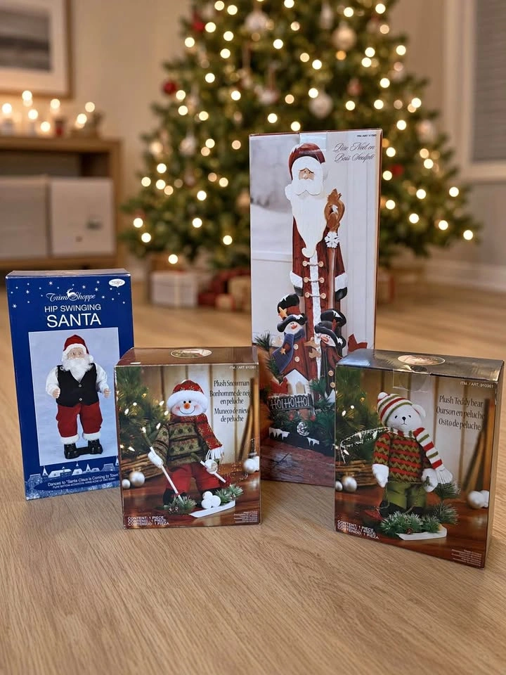 Christmas Decor Bundle – Wooden Santa, Plushies & Animated Santa