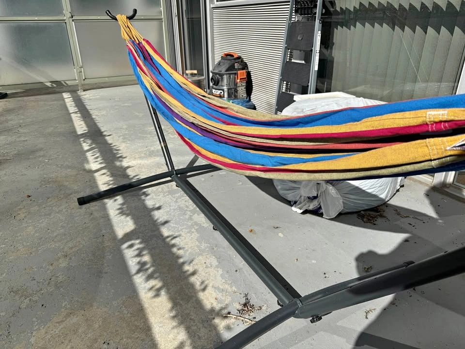 Multi-Color Striped Hammock with Steel Stand