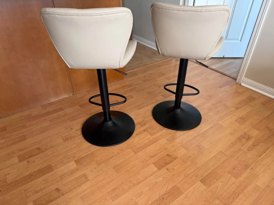 Pair of Beige Faux Leather Adjustable Bar Stools - photo 2