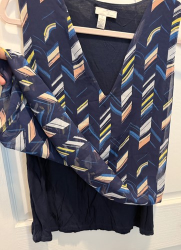 Halogen Navy Geometric Sleeveless V Neck Tank Blouse Medium - photo 5