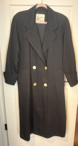 LONDON FOG Long Trench Rain Coat With Zip Women 8 Black Vintage