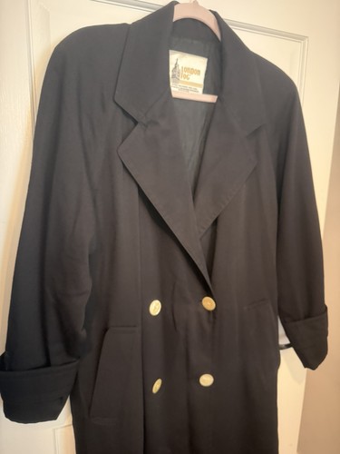 LONDON FOG Long Trench Rain Coat With Zip Women 8 Black Vintage - photo 3