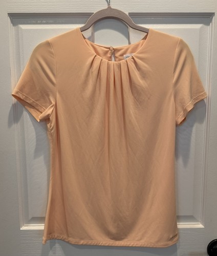 Calvin Klein Women’s Small Blouse Peach Pleated Crew Neck