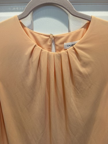 Calvin Klein Women’s Small Blouse Peach Pleated Crew Neck - photo 3