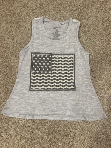 Girls Patriotic American Flag Grey Jersey Knit Tank Top SIZE 14/
