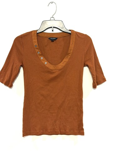 Banana Republic Henley 3/4 Sleeve XS Ribbed Rust Orange