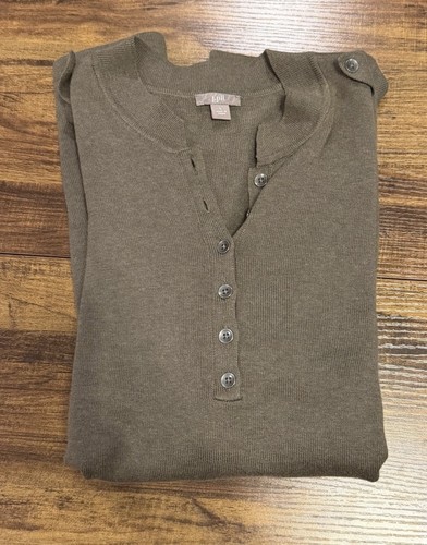 J. Jill Military Green Long-Sleeve Henley with Epaulets
