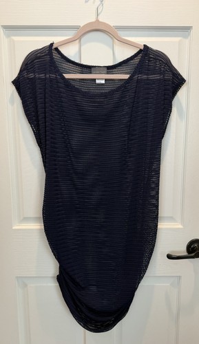 Jordan Taylor Navy Knit Sheer Swim Cover Up With Rusched Sides L
