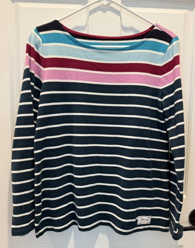 Talbots Women's Petite M Striped Knit Boat Neck Long Sleeve Cott