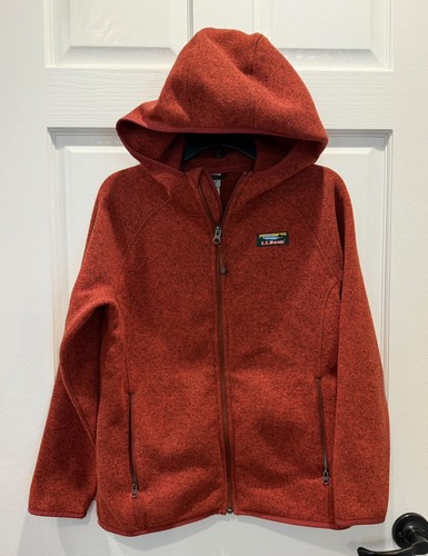 L.L. Bean Jacket Youth 10-12 Red Hooded Fleece Full Zip