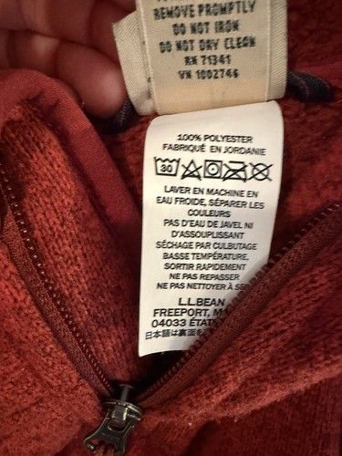 L.L. Bean Jacket Youth 10-12 Red Hooded Fleece Full Zip - photo 3
