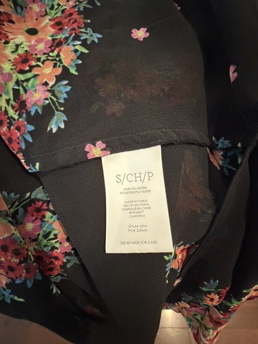 Cabi Womens Small Blouse Black Floral V Neck Balloon Sleeve - photo 2