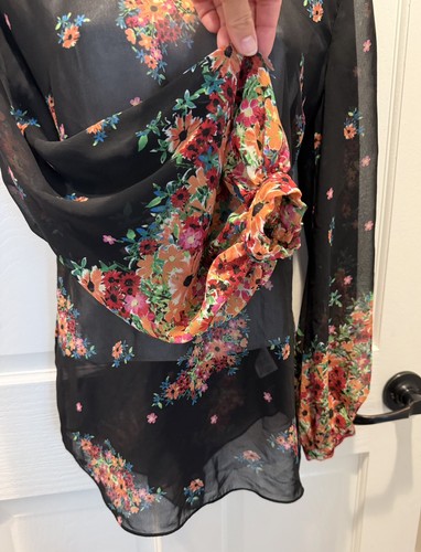 Cabi Womens Small Blouse Black Floral V Neck Balloon Sleeve - photo 4