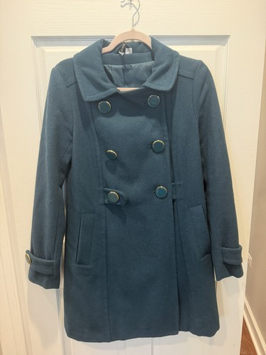 Divided Women's Size 6 Double-breasted Teal Wool Coat
