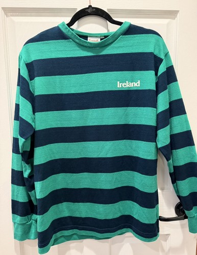Vintage Ireland Rugby Sweater Mens Large Navy Green Striped