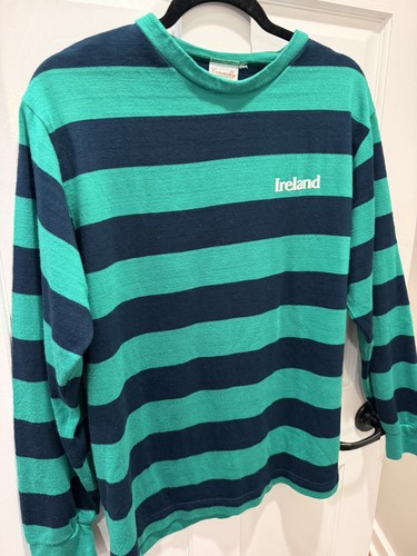 Vintage Ireland Rugby Sweater Mens Large Navy Green Striped - photo 2