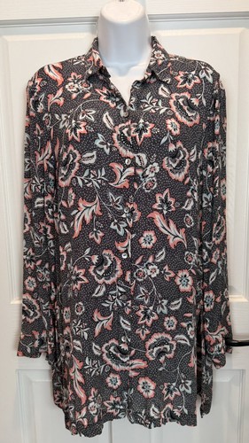 J. Jill Black Floral Paisley Button Up Tunic Top Size XS