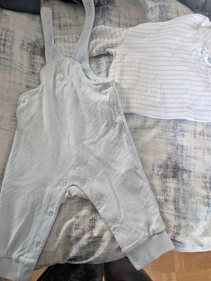 Light Blue Baby Overalls and Striped Shirt Set