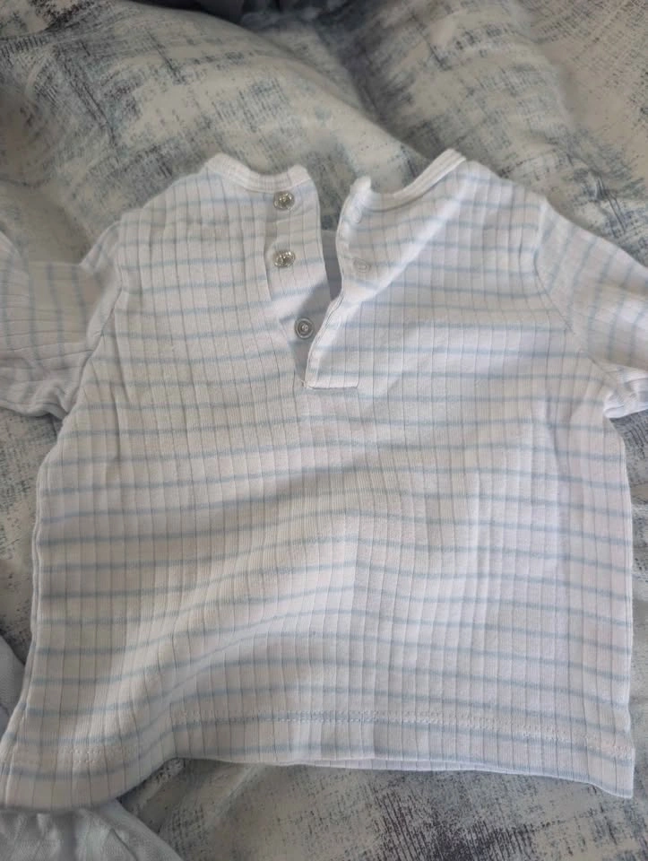 Light Blue Baby Overalls and Striped Shirt Set - photo 4