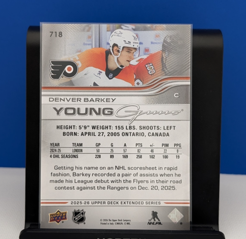Denver Barkey 2025-26 Upper Deck Extended Young Guns RC #718 - photo 2