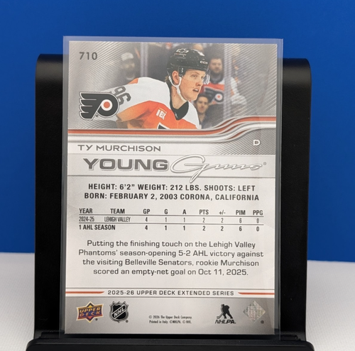 Ty Murchison 2025-26 Upper Deck Young Guns RC #710 Flyers - photo 2
