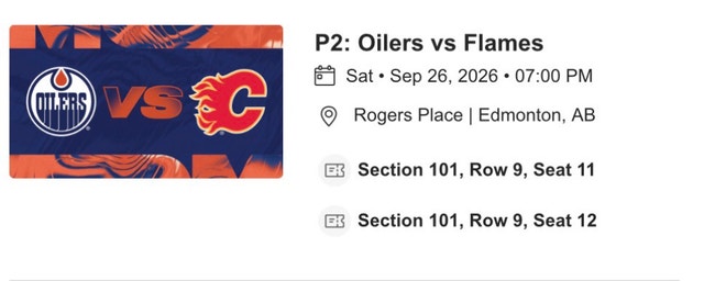 Oilers vs Flames Saturday Sep 26 lower bowl